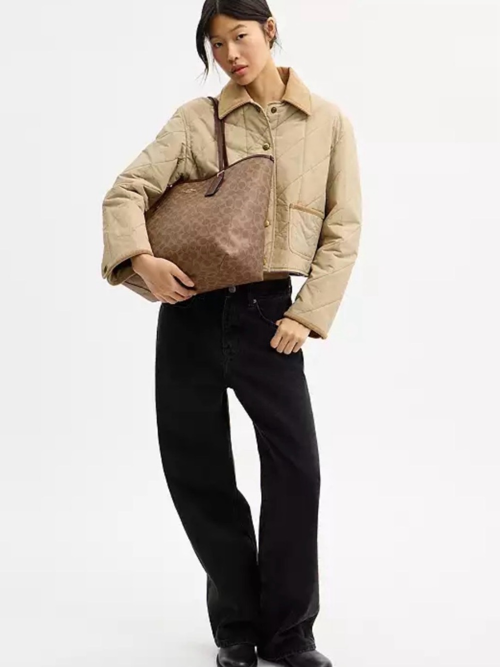 Coach Brown Signature Canvas Tote with Leather Trim - Picture 6 of 6